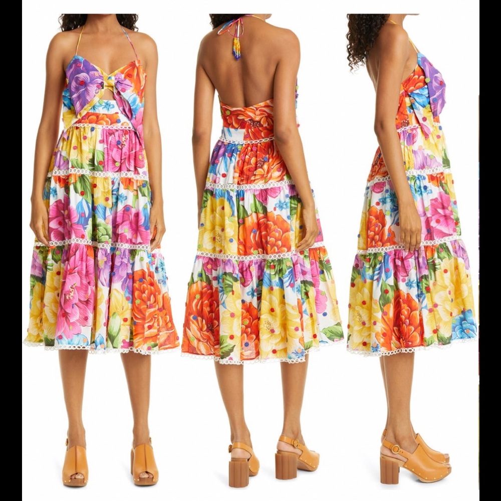 Farm Rio Chita Floral Print Halter Midi Dress